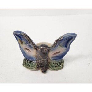 CERAMIC Butterfly Candle Holder Tealight Votive Glazed Blue Cream Home Decor